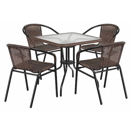 Flash Furniture Square Table Set, Aluminum, Glass, Metal, Plastic, Rattan, Clear TLH-073SQ-037BN4-GG