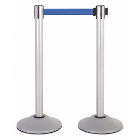 Us Weight Steel Stanchion, Silver, 7.5ft, Blu Belt, PR U2103BLU