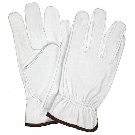 Mcr Safety Leather Drivers Gloves, Slip-On, Keystone Thumb, Gunn Cut, White, XL 12 PK 3613DPXL
