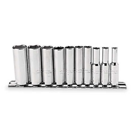 Proto 1/4" Drive Socket Set, SAE, 10pcs, Skt St, Chrm, 4-15 mm, 6Pt J47102