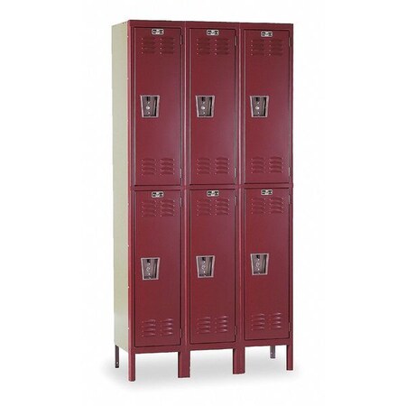 Hallowell Wardrobe Locker, 36" W, 18" D, 78" H, (3) Wide, (6) Openings, Maroon and Parchment U3288-2A-MN