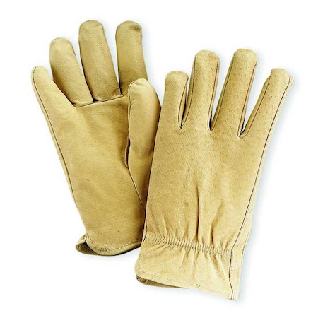 Condor Leather Drivers Gloves, Pigskin, Shirred Slip-On, Keystone Thumb, Gunn Cut, Beige, XL 1 PR 1AD52