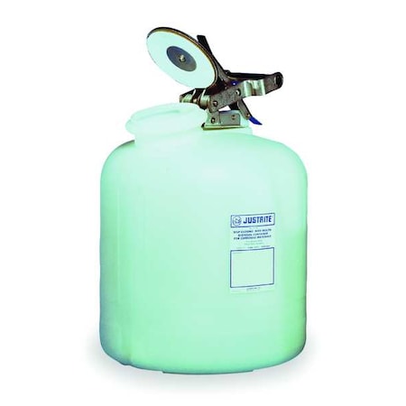 Justrite Liquid Disposal Safety Can, Polyethylene, 5 gal, Wide-Mouth, White, for Corrosives/Acids 12765