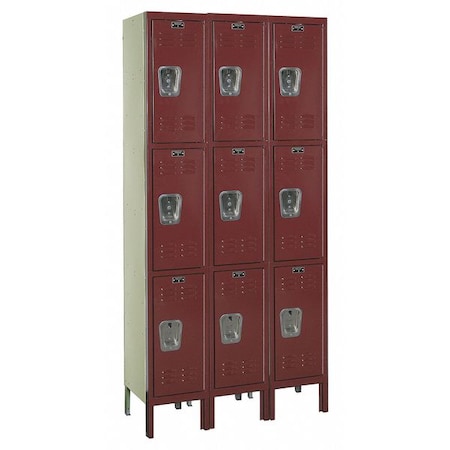 Hallowell Wardrobe Locker, 36" W, 18" D, 78" H, (3) Wide, (9) Openings, Maroon and Parchment U3288-3MN
