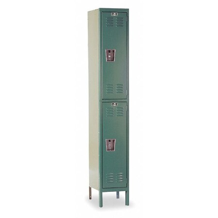 Hallowell Wardrobe Locker, 12" W, 15" D, 78" H, (1) Wide, (2) Openings, Green and Parchment U1258-2A-GM