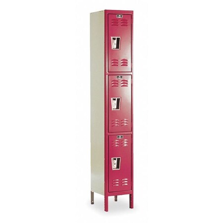 Hallowell Wardrobe Locker, 12" W, 12" D, 78" H, (1) Wide, (3) Openings, Maroon and Parchment U1228-3A-MN