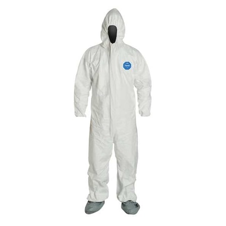 DUPONT Tyvek 400 Hooded Disposable Coverall, Attached Skid-Resistant Boots, 3XL, White, 25 Pack TY122SWH3X002500