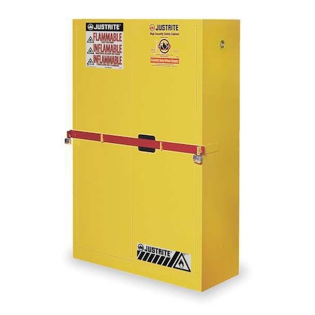 Justrite Hazardous Material Storage Cabinet, 45 gal, 2 Shelves, Steel, 43 in W x 65 in H x 18 in D, Yellow 29884Y