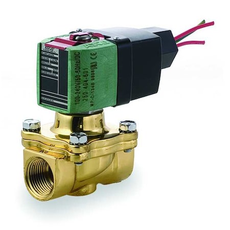 Asco Solenoid Valve, 2-Way, 2-Position, Normally Closed, 1 in Pipe Size, 100V to 240V AC/DC, Brass, NBR 8210P004
