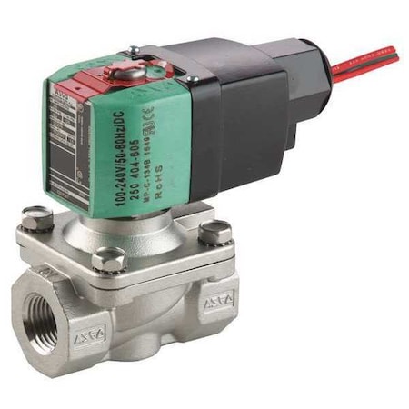 Asco Solenoid Valve, 2-Way, 2-Position, Normally Closed, 1/2 in Pipe Size, 100V to 240V AC/DC, High Flow 8210P087