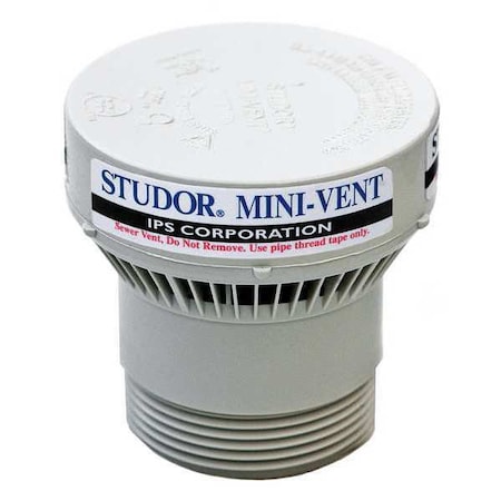 Studor 2 Dia, ABS Plastic, Polystyrene, Connector: PVC, White, MINI-VENT(R), Air Admittance Valve 20301