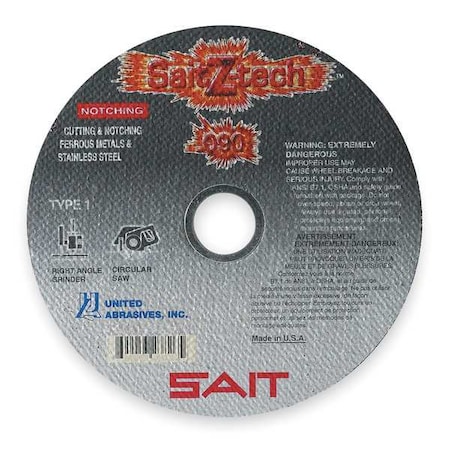 United Abrasives/Sait Abrasive Cut-Off Wheel, Type 1, 7 in Dia, 0.09 in Thick, 5/8 in Arbor Hole Size, Zirconia Alumina 23827