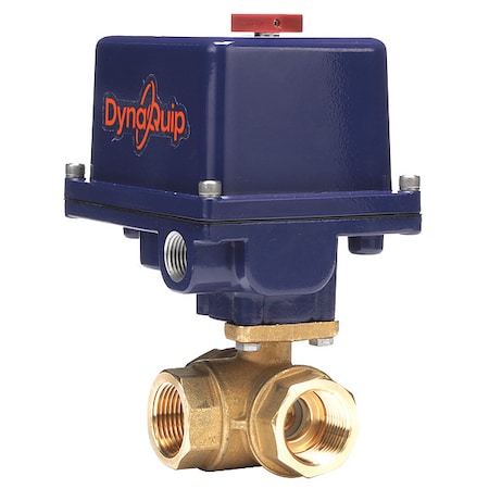 Dynaquip Controls 1" FNPT Brass Electronic Ball Valve 3-Way, Port: Standard L EYHG5AUE25