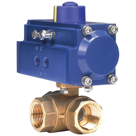 Dynaquip Controls 1" FNPT Brass Pneumatic Ball Valve 3-Way PYHG5AUDA052A