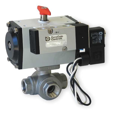 DYNAQUIP CONTROLS 1" FNPT Stainless Steel Pneumatic Ball Valve 3-Way PYSA5AJSR09210A