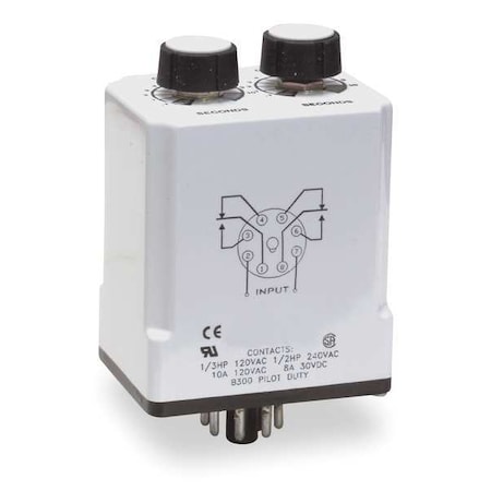 Dayton Single Function Time Delay Relay, Octal, Cycle On, 1 Functions 120V AC/DC, DPDT 1EGD2