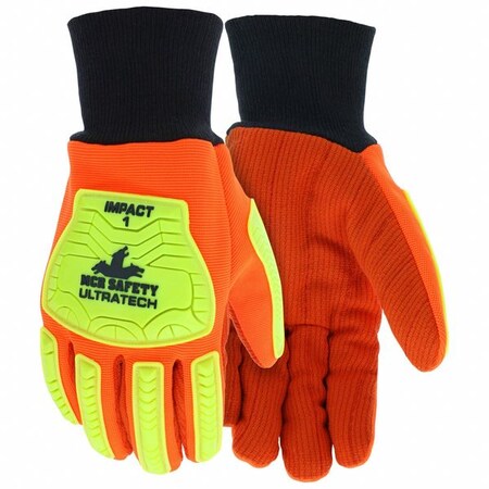 Mcr Safety UltraTech Mechanics Gloves, Cotton Corded Palm, TPR Back, L (10), Orange UT1902L