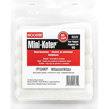 Wooster Mini Paint Roller Cover, Semi-Smooth, PK10 R125-6