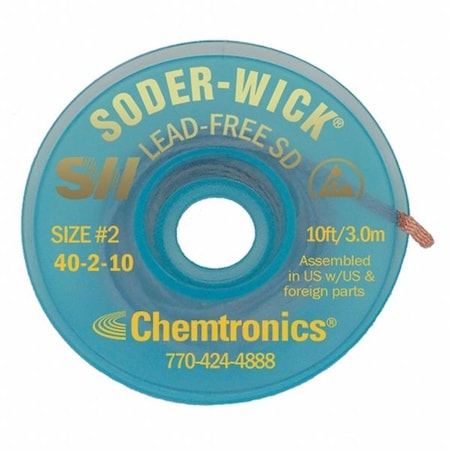 Chemtronics Desoldering Wick, 10 ft., 2, Copper 40-2-10