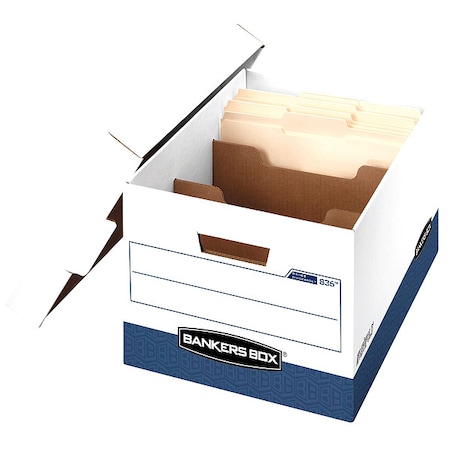 Bankers Box File Box, Corrugated Fiberboard, 12 in W, 15 in D, 10 in H, Lift-Off Locking Lid Closure 0083601