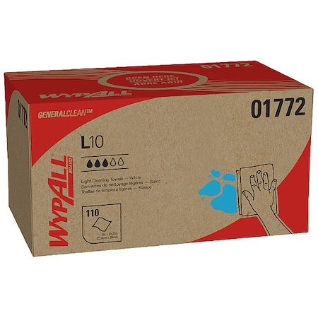 Wypall WypAll General Clean L10 Light Cleaning Towels (01772), Dairy Towels, 1-PLY, Pop-Up Box, White, PK18 01772