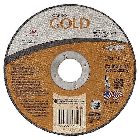 Zoro Select Abrasive Cut-Off Wheel, Type 1, 5 in Dia, 0.045 in Thick, 7/8 in Arbor Hole Size, Aluminum Oxide 05539563953