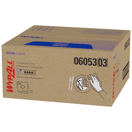 Wypall WypAll Critical Clean Foodservice Cloths (06053), Quarterfold, White, 1 Box, 200 Sheets 06053