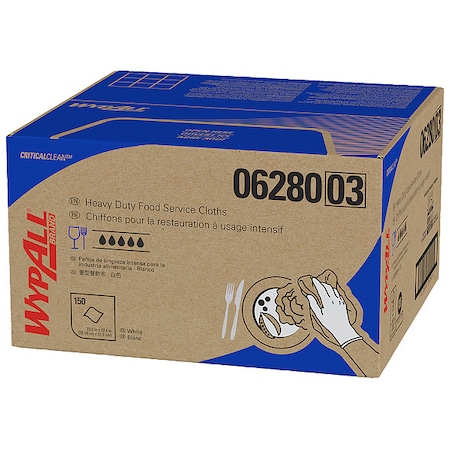 Wypall WypAll Critical Clean Ultra Duty Foodservice Cloths (06280) Anti-Microbial Treatment, White, 1 Box 06280