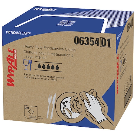 Wypall WypAll Critical Clean High Capacity Foodservice Cloths (06354), Quarterfold, Red, 1 Box, 300 Sheets 06354
