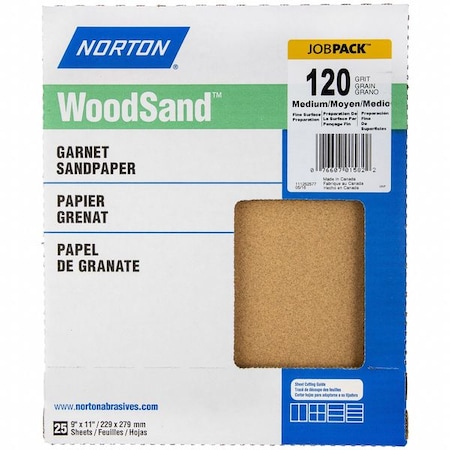 Norton Abrasives Sandpaper Sheet, Grit 120, 11" L, 9" W 07660701582