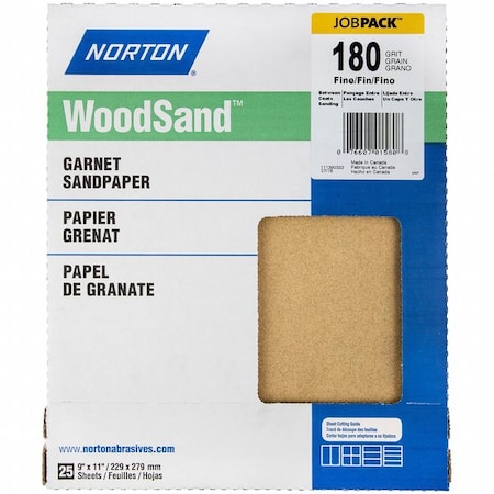 Norton Abrasives Sandpaper Sheet, Grit 180, 11" L, 9" W 07660701580