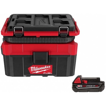 Milwaukee Tool M18 FUEL PACKOUT 2.5 Gallon Wet/Dry Vacuum + M18 CP2.0 Battery 0970-20, 48-11-1820
