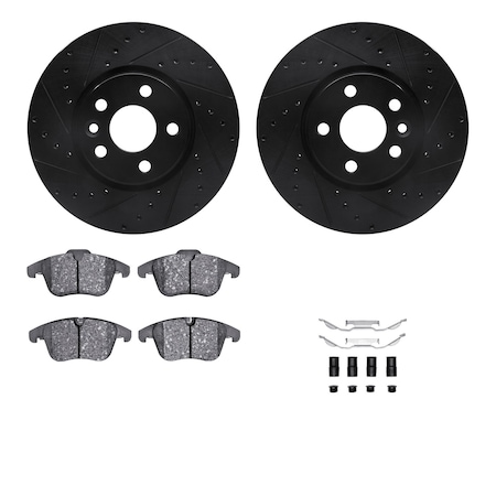 Dynamic Friction Co DFC Rotors-Drilled & Slotted-Black w/ EURO 5000 Ceramic Brake Pads Incl Hdw 8612-27046
