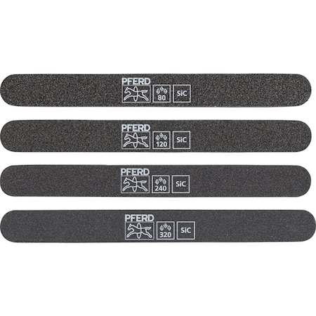 Pferd Flexible sanding stick with radius end set, 7-1/8 in x 3/4 x 3/16, 80/120, 240/320 grits, SiC 40110050