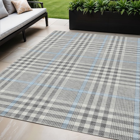Homeroots 5' X 8' Gray Blue And Beige Plaid Washable Indoor Outdoor Area Rug 601483