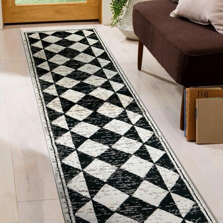 World Rug Gallery Geometric Bohemian Runner Rug 2 ft 3 in x 8 ft Black WR99BLACK2X8