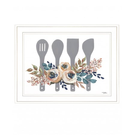 Homeroots Fall Floral Baking Utensils 1 White Framed Print Kitchen Wall Art 407835
