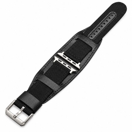 Elegani Canvas Band Compatible with Apple Watch 49mm, Black, Black/Rose Gold/Yellow Gold Buckle NLT-BLK-49