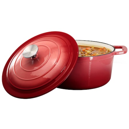 Megachef 5 Quarts Round Enameled Cast Iron Casserole with Lid in Red MG-CR25AR
