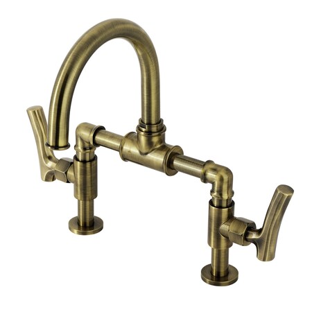 Kingston Brass Bridge Bathroom Faucet with Brass Pop-Up, Antique Brass KS2173TKL