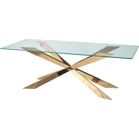 Homeroots 87" Clear and Gold Glass and Metal Cross Leg Base Dining Table 555163
