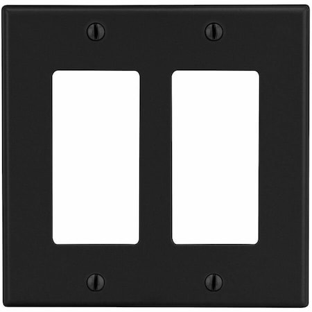 Hubbell Wiring Device-Kellems Rocker Wall Plate, Number of Gangs: 2 Plastic, Satin Finish, Black P262BK