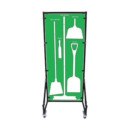 5S Supplies Housekeeping Shadow Board Broom Station V17, Green / White, BO, No Text HSB-V17-GREEN/WHITE-BO-NO TEXT