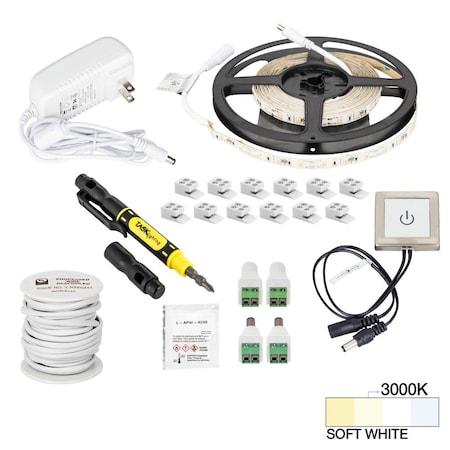 Task Lighting 16 Ft., 120 Lumens/Ft. 12V Accent Output Tch Dimmer Switch Tape Light Kit, Sgl-Wht, Soft. Wht 3000K L-RTDK-16-30