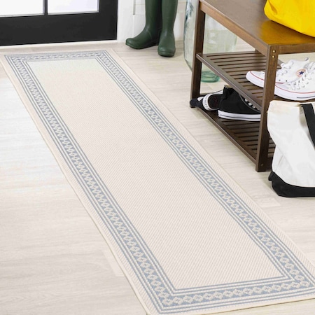 Jonathan Y Lucia Classic Diamond Border Cream/Blue 2 ft. x 8 ft. Indoor/Outdoor Runner Rug SMB207A-28
