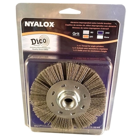 Dico Wheel Brush, 4-1/2 in Dia, 5/8-11 Arbor/Shank, Nyalox Bristle 7200075