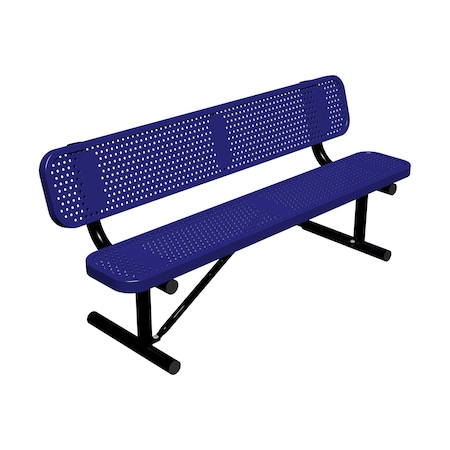 Leisure Craft 6' Standard Bench With Back, Perforated Metal, Portable, Navy B6WBP-PERF-NAVY