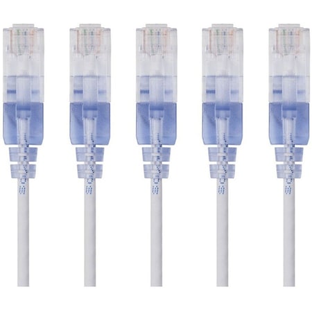 Monoprice Slim Cat6A Cable, 5 Pack, 7 ft.White 15140
