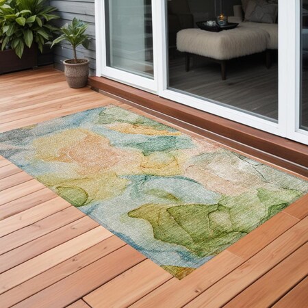 Homeroots 2' X 3' Blue Abstract Washable Non Skid Indoor Outdoor Area Rug 559478