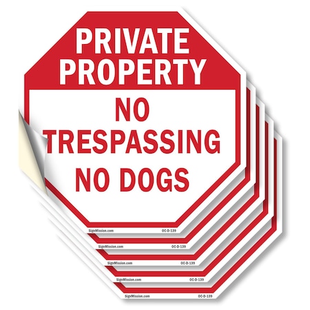 Signmission Private Property No Trespassing No, 4 inch X 4 inch, Vinyl Decal, 5PK OC-D-5PACK-4-139